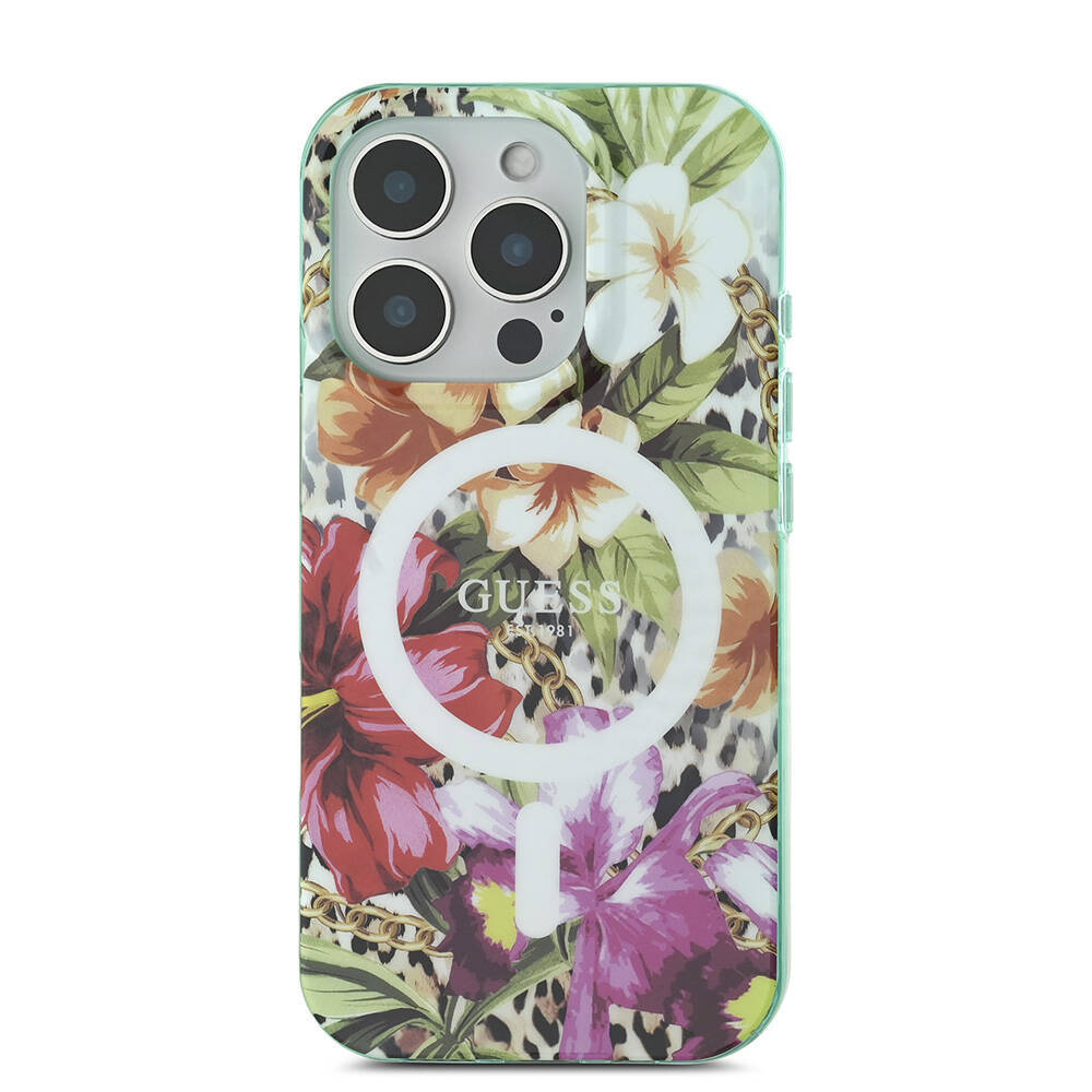 Apple iPhone 16 Pro Max Kılıf Guess Orjinal Lisanslı M-safe Şarj Özellikli IML Baskılı Jungle Ring Kapak - 5