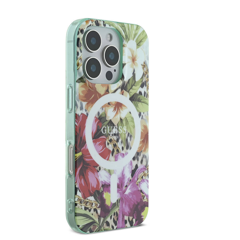 Apple iPhone 16 Pro Max Kılıf Guess Orjinal Lisanslı M-safe Şarj Özellikli IML Baskılı Jungle Ring Kapak - 6