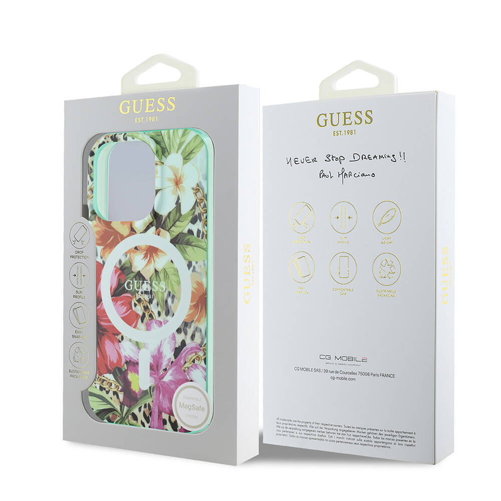 Apple iPhone 16 Pro Max Kılıf Guess Orjinal Lisanslı M-safe Şarj Özellikli IML Baskılı Jungle Ring Kapak - 10