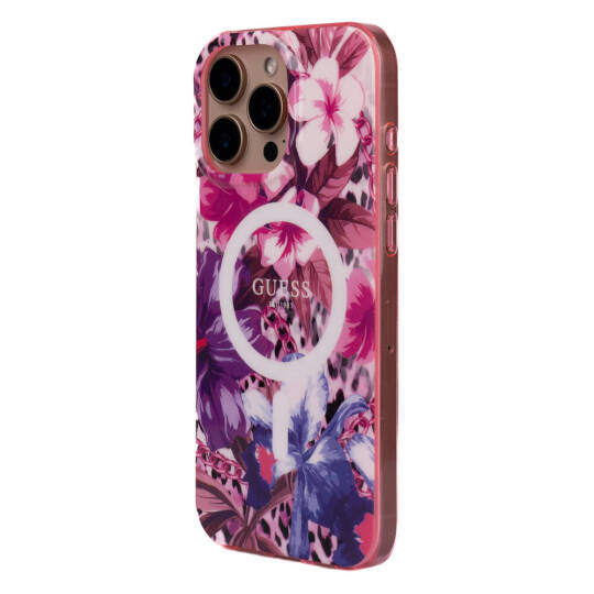 Apple iPhone 16 Pro Max Kılıf Guess Orjinal Lisanslı M-safe Şarj Özellikli IML Baskılı Jungle Ring Kapak - 11