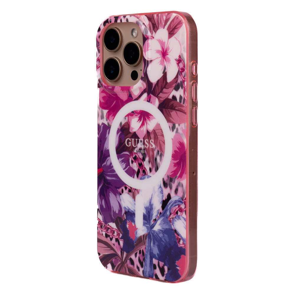 Apple iPhone 16 Pro Max Kılıf Guess Orjinal Lisanslı M-safe Şarj Özellikli IML Baskılı Jungle Ring Kapak - 11