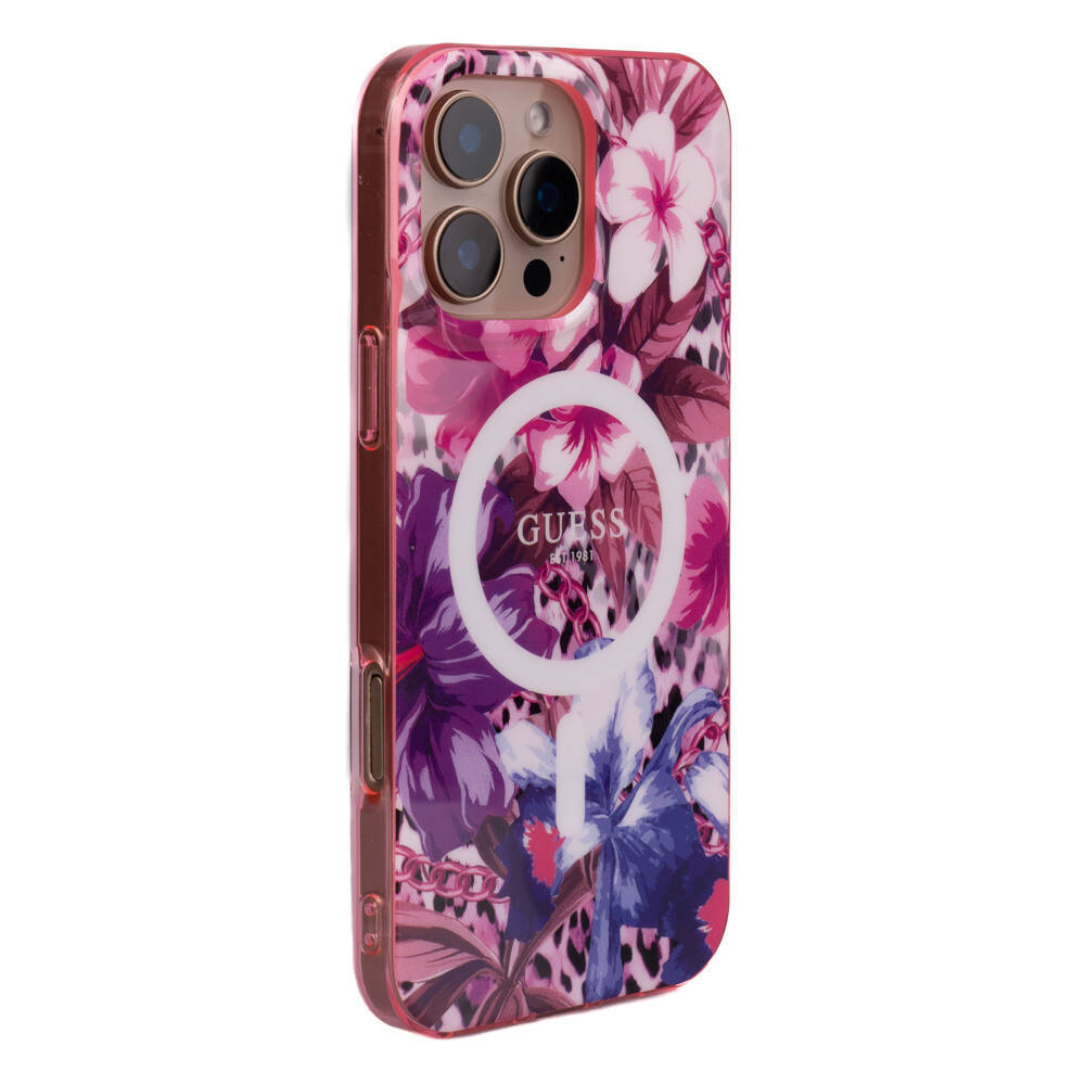 Apple iPhone 16 Pro Max Kılıf Guess Orjinal Lisanslı M-safe Şarj Özellikli IML Baskılı Jungle Ring Kapak - 13