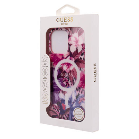 Apple iPhone 16 Pro Max Kılıf Guess Orjinal Lisanslı M-safe Şarj Özellikli IML Baskılı Jungle Ring Kapak - 16