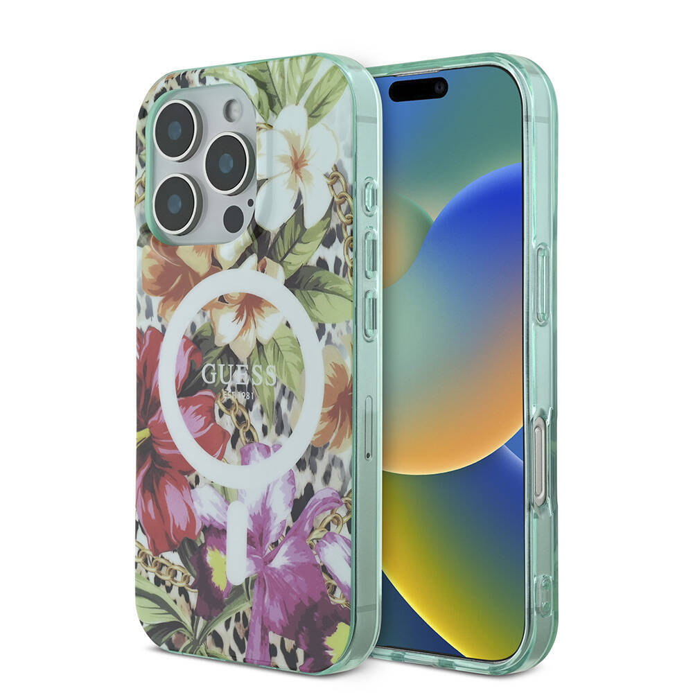 Apple iPhone 16 Pro Max Kılıf Guess Orjinal Lisanslı M-safe Şarj Özellikli IML Baskılı Jungle Ring Kapak - 2