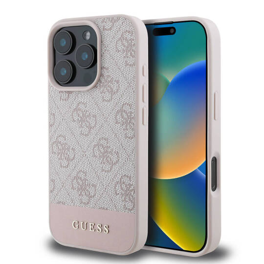 Apple iPhone 16 Pro Max Kılıf Guess Orjinal Lisanslı M-safe Şarj Özellikli PU Deri Şerit Logo Dizaynlı Kapak - 4
