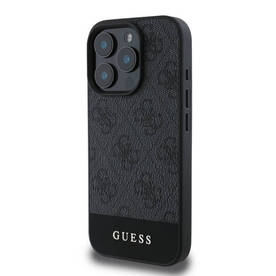 Apple iPhone 16 Pro Max Kılıf Guess Orjinal Lisanslı M-safe Şarj Özellikli PU Deri Şerit Logo Dizaynlı Kapak - 12