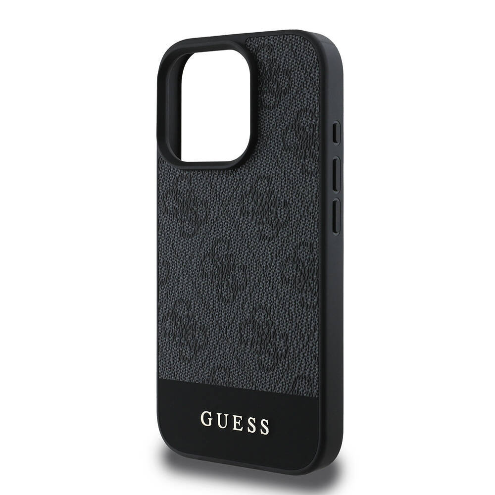 Apple iPhone 16 Pro Max Kılıf Guess Orjinal Lisanslı M-safe Şarj Özellikli PU Deri Şerit Logo Dizaynlı Kapak - 16