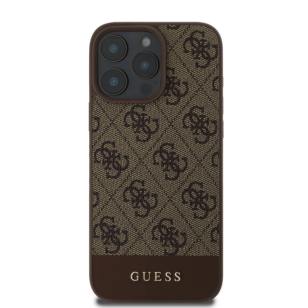 Apple iPhone 16 Pro Max Kılıf Guess Orjinal Lisanslı M-safe Şarj Özellikli PU Deri Şerit Logo Dizaynlı Kapak - 21
