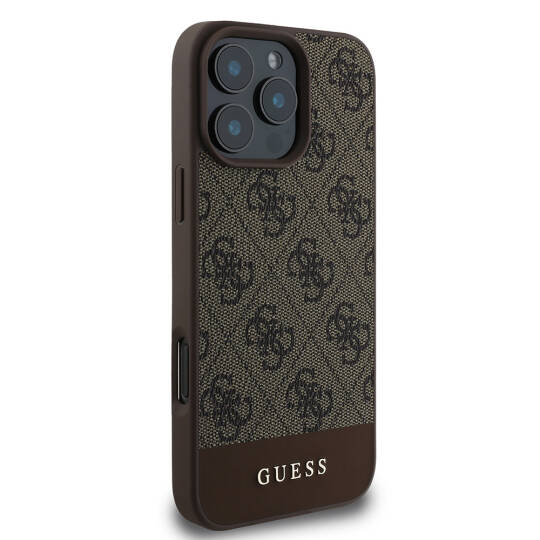 Apple iPhone 16 Pro Max Kılıf Guess Orjinal Lisanslı M-safe Şarj Özellikli PU Deri Şerit Logo Dizaynlı Kapak - 22