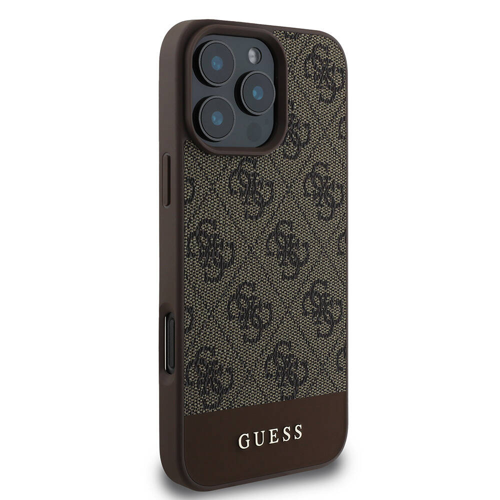 Apple iPhone 16 Pro Max Kılıf Guess Orjinal Lisanslı M-safe Şarj Özellikli PU Deri Şerit Logo Dizaynlı Kapak - 22