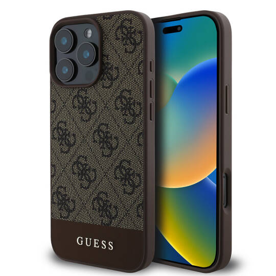 Apple iPhone 16 Pro Max Kılıf Guess Orjinal Lisanslı M-safe Şarj Özellikli PU Deri Şerit Logo Dizaynlı Kapak - 3