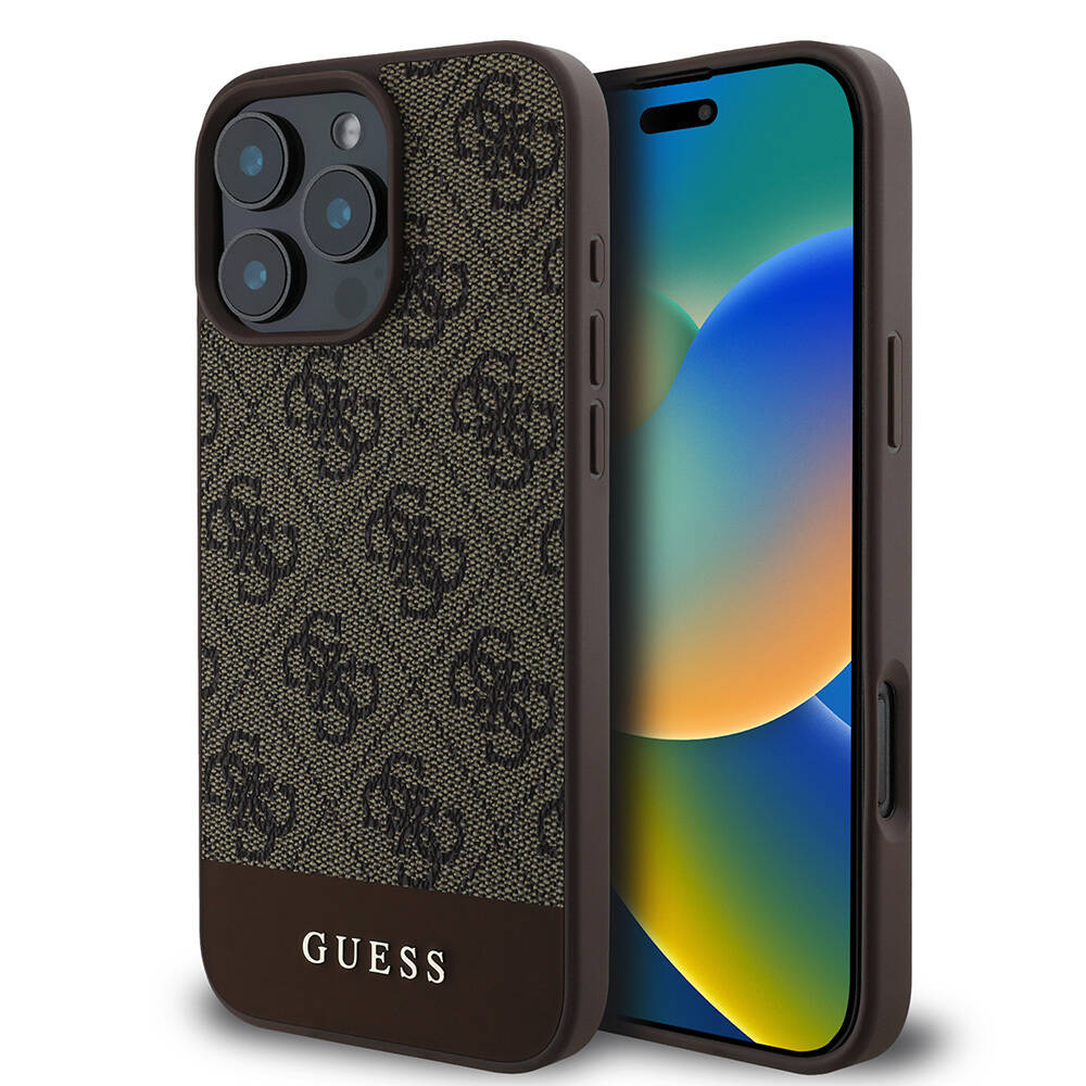 Apple iPhone 16 Pro Max Kılıf Guess Orjinal Lisanslı M-safe Şarj Özellikli PU Deri Şerit Logo Dizaynlı Kapak - 3