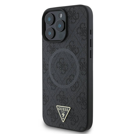 Apple iPhone 16 Pro Max Kılıf Guess Orjinal Lisanslı M-safe Şarj Özellikli PU Üçgen Logo 4G Desenli Kapak - 2