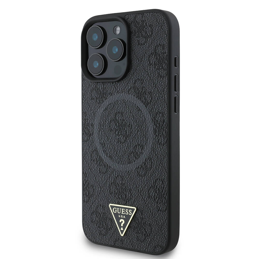 Apple iPhone 16 Pro Max Kılıf Guess Orjinal Lisanslı M-safe Şarj Özellikli PU Üçgen Logo 4G Desenli Kapak - 2