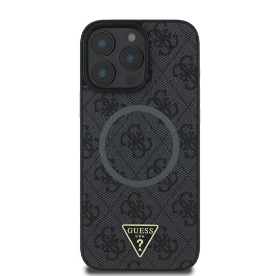 Apple iPhone 16 Pro Max Kılıf Guess Orjinal Lisanslı M-safe Şarj Özellikli PU Üçgen Logo 4G Desenli Kapak - 3