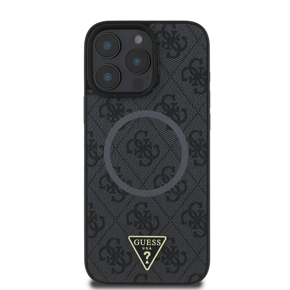 Apple iPhone 16 Pro Max Kılıf Guess Orjinal Lisanslı M-safe Şarj Özellikli PU Üçgen Logo 4G Desenli Kapak - 3