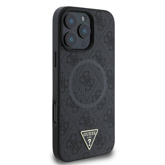 Apple iPhone 16 Pro Max Kılıf Guess Orjinal Lisanslı M-safe Şarj Özellikli PU Üçgen Logo 4G Desenli Kapak - 4