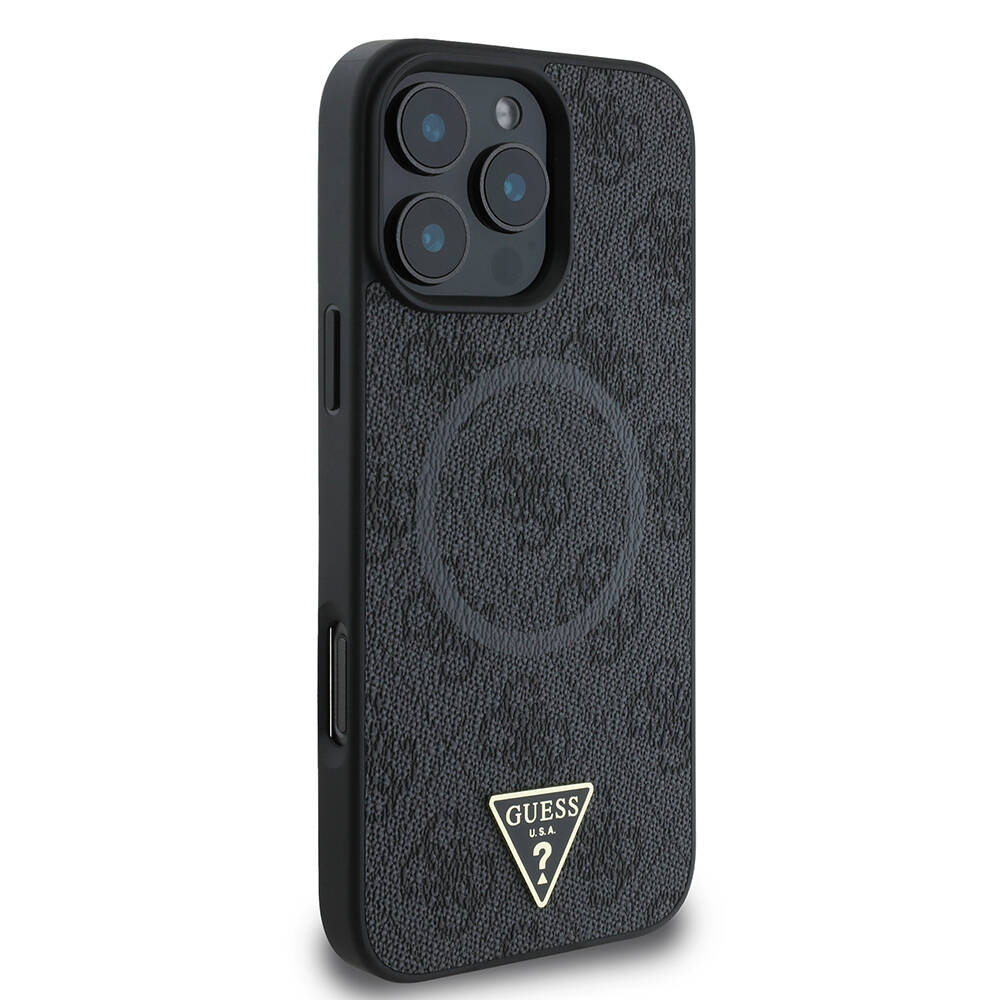 Apple iPhone 16 Pro Max Kılıf Guess Orjinal Lisanslı M-safe Şarj Özellikli PU Üçgen Logo 4G Desenli Kapak - 4