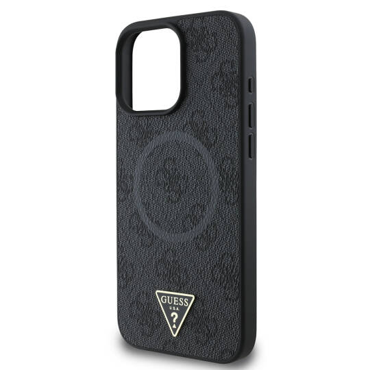 Apple iPhone 16 Pro Max Kılıf Guess Orjinal Lisanslı M-safe Şarj Özellikli PU Üçgen Logo 4G Desenli Kapak - 6