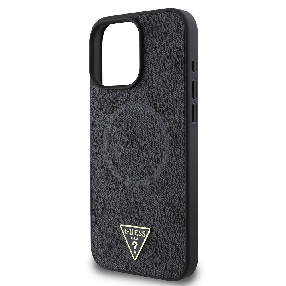Apple iPhone 16 Pro Max Kılıf Guess Orjinal Lisanslı M-safe Şarj Özellikli PU Üçgen Logo 4G Desenli Kapak - 6