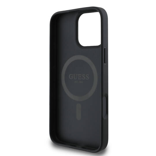Apple iPhone 16 Pro Max Kılıf Guess Orjinal Lisanslı M-safe Şarj Özellikli PU Üçgen Logo 4G Desenli Kapak - 7