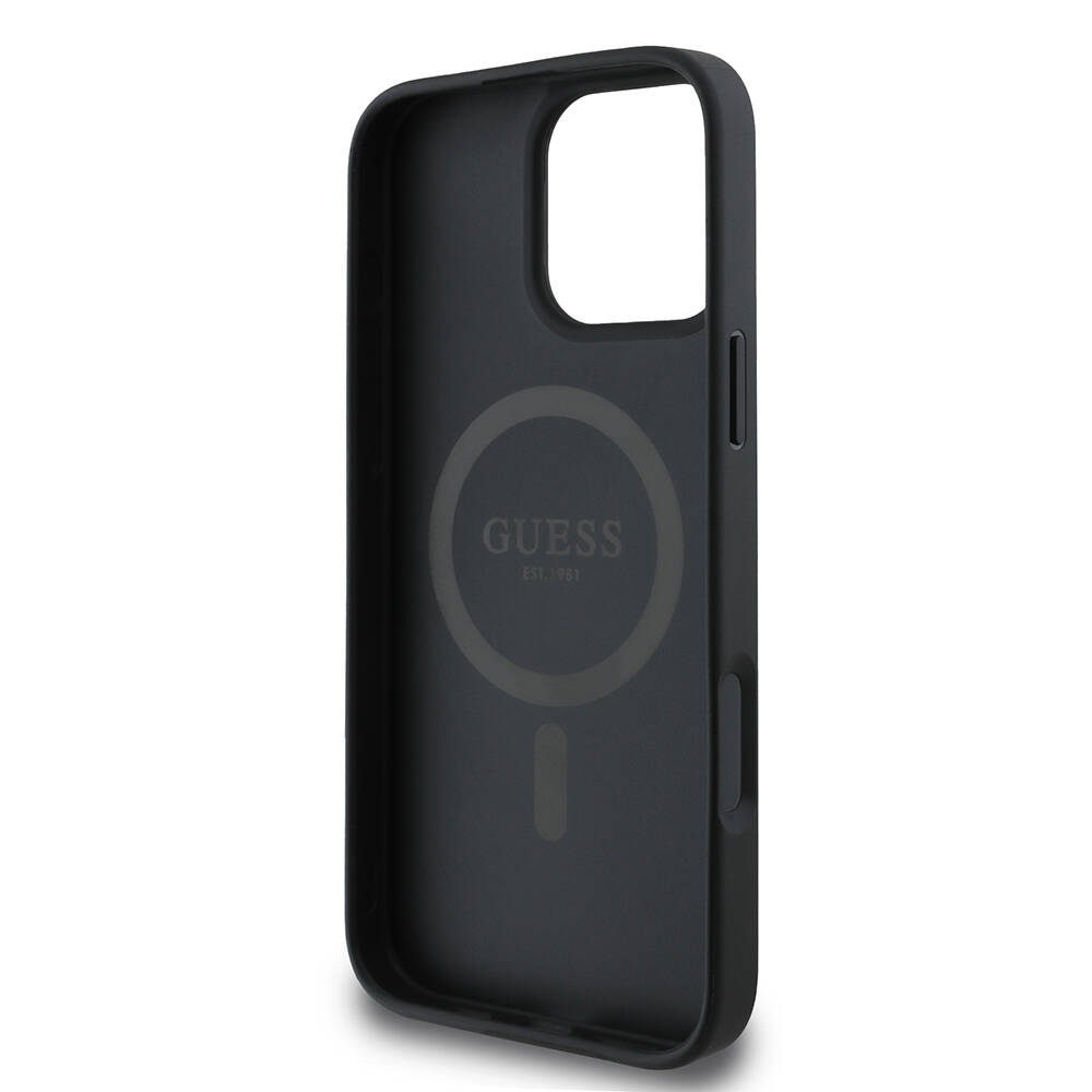 Apple iPhone 16 Pro Max Kılıf Guess Orjinal Lisanslı M-safe Şarj Özellikli PU Üçgen Logo 4G Desenli Kapak - 7