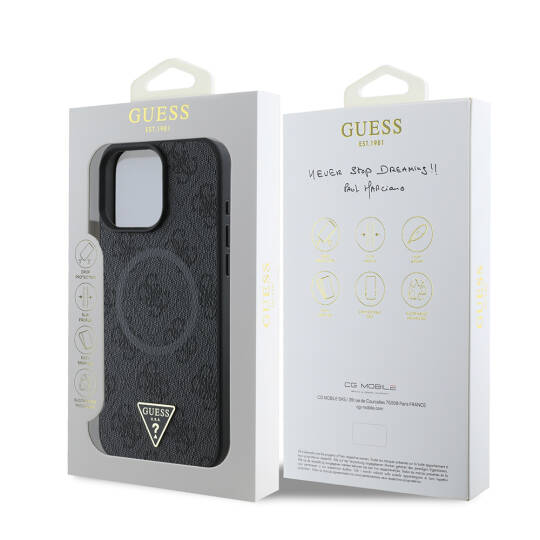 Apple iPhone 16 Pro Max Kılıf Guess Orjinal Lisanslı M-safe Şarj Özellikli PU Üçgen Logo 4G Desenli Kapak - 8