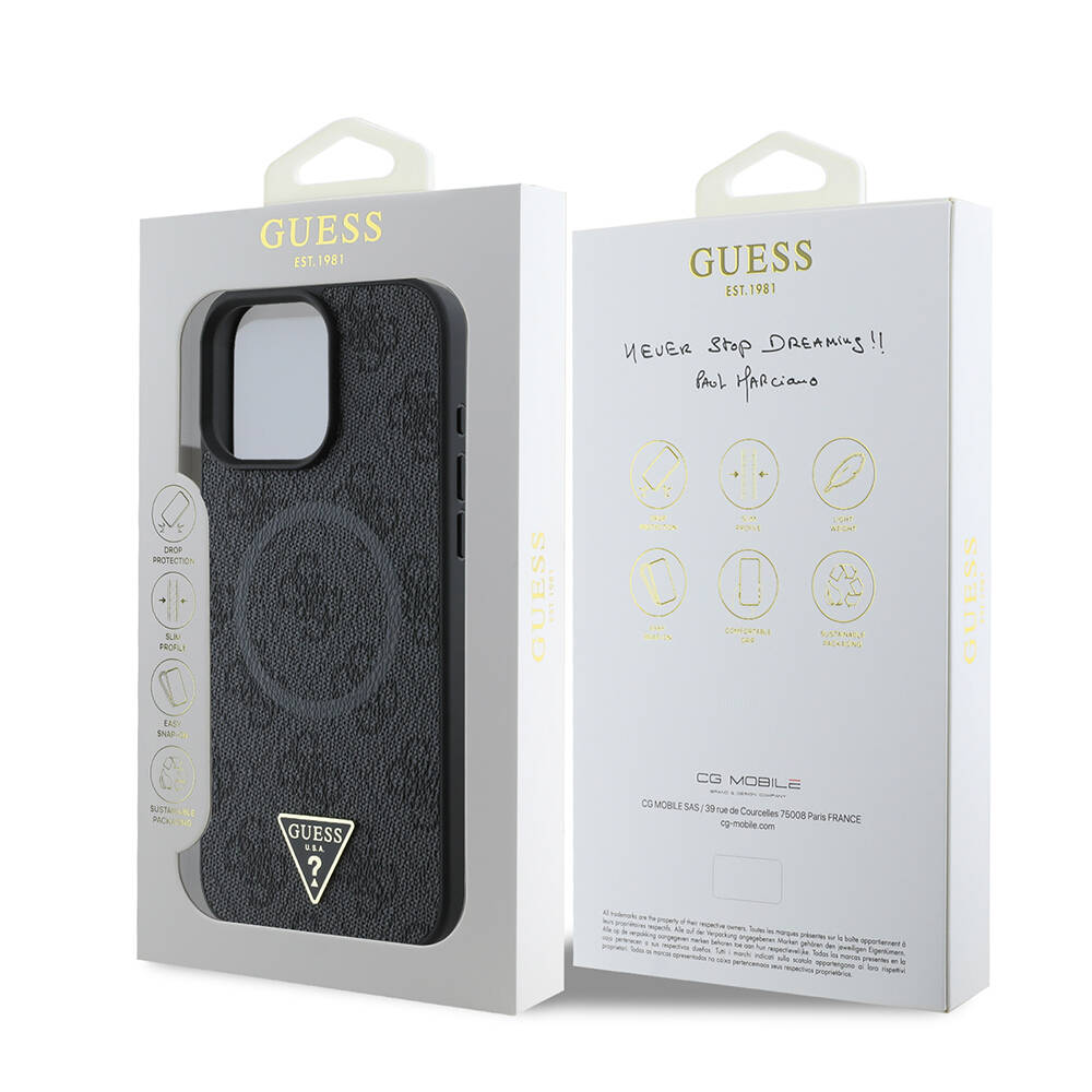Apple iPhone 16 Pro Max Kılıf Guess Orjinal Lisanslı M-safe Şarj Özellikli PU Üçgen Logo 4G Desenli Kapak - 8