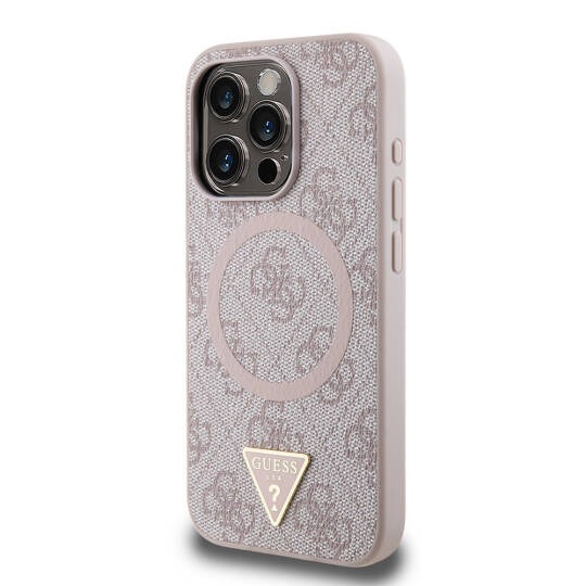Apple iPhone 16 Pro Max Kılıf Guess Orjinal Lisanslı M-safe Şarj Özellikli PU Üçgen Logo 4G Desenli Kapak - 9