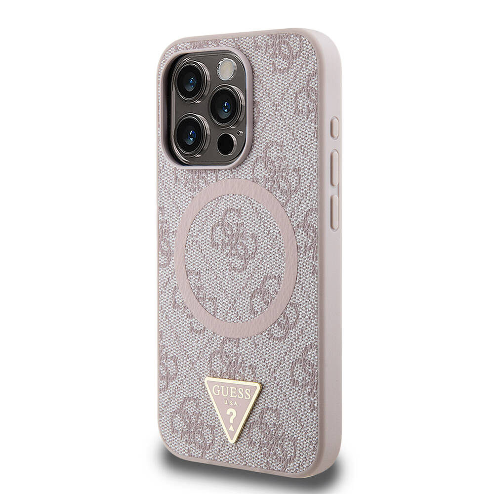 Apple iPhone 16 Pro Max Kılıf Guess Orjinal Lisanslı M-safe Şarj Özellikli PU Üçgen Logo 4G Desenli Kapak - 9