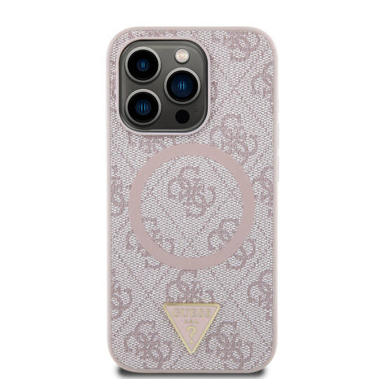 Apple iPhone 16 Pro Max Kılıf Guess Orjinal Lisanslı M-safe Şarj Özellikli PU Üçgen Logo 4G Desenli Kapak - 10