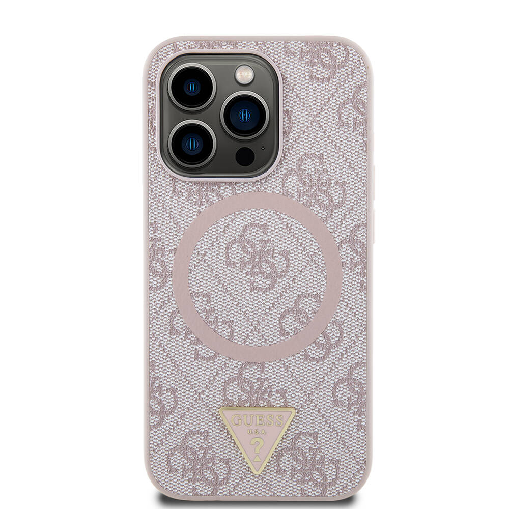 Apple iPhone 16 Pro Max Kılıf Guess Orjinal Lisanslı M-safe Şarj Özellikli PU Üçgen Logo 4G Desenli Kapak - 10