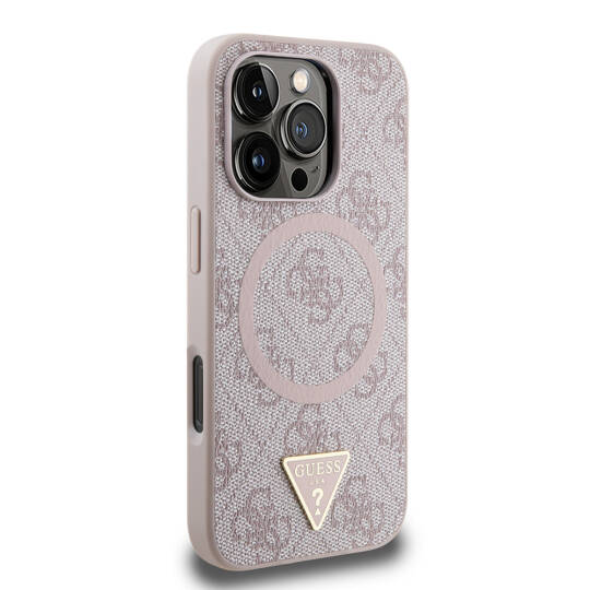 Apple iPhone 16 Pro Max Kılıf Guess Orjinal Lisanslı M-safe Şarj Özellikli PU Üçgen Logo 4G Desenli Kapak - 11