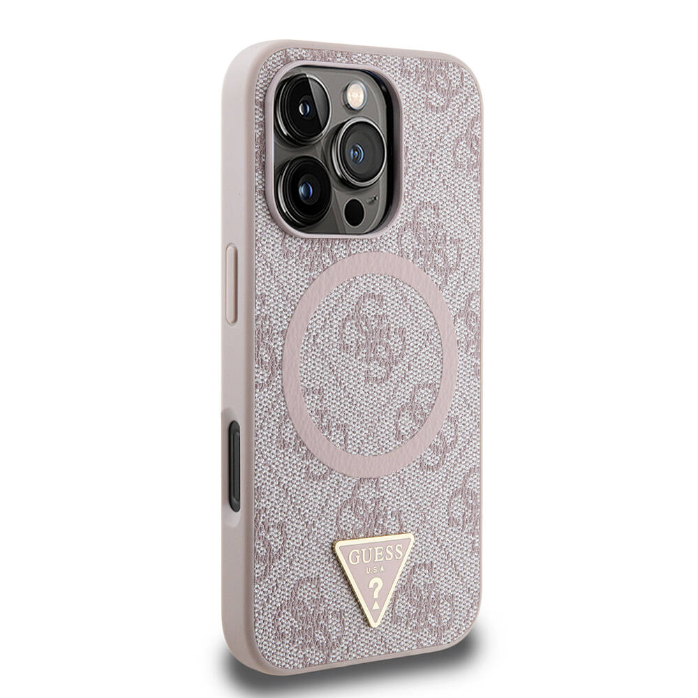 Apple iPhone 16 Pro Max Kılıf Guess Orjinal Lisanslı M-safe Şarj Özellikli PU Üçgen Logo 4G Desenli Kapak - 11