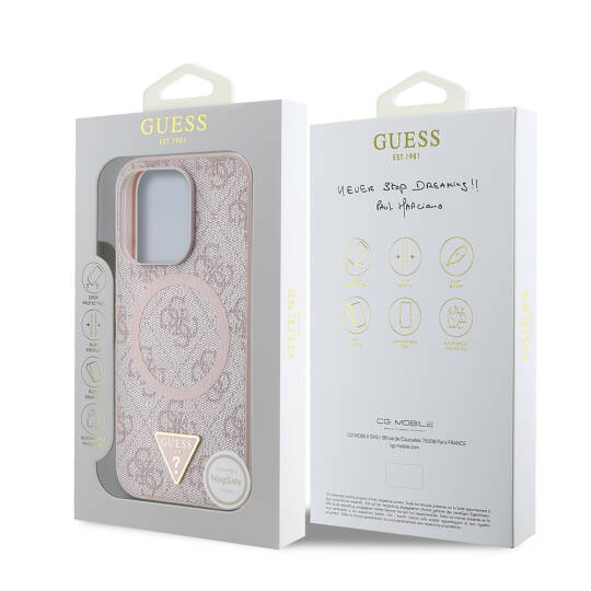 Apple iPhone 16 Pro Max Kılıf Guess Orjinal Lisanslı M-safe Şarj Özellikli PU Üçgen Logo 4G Desenli Kapak - 15