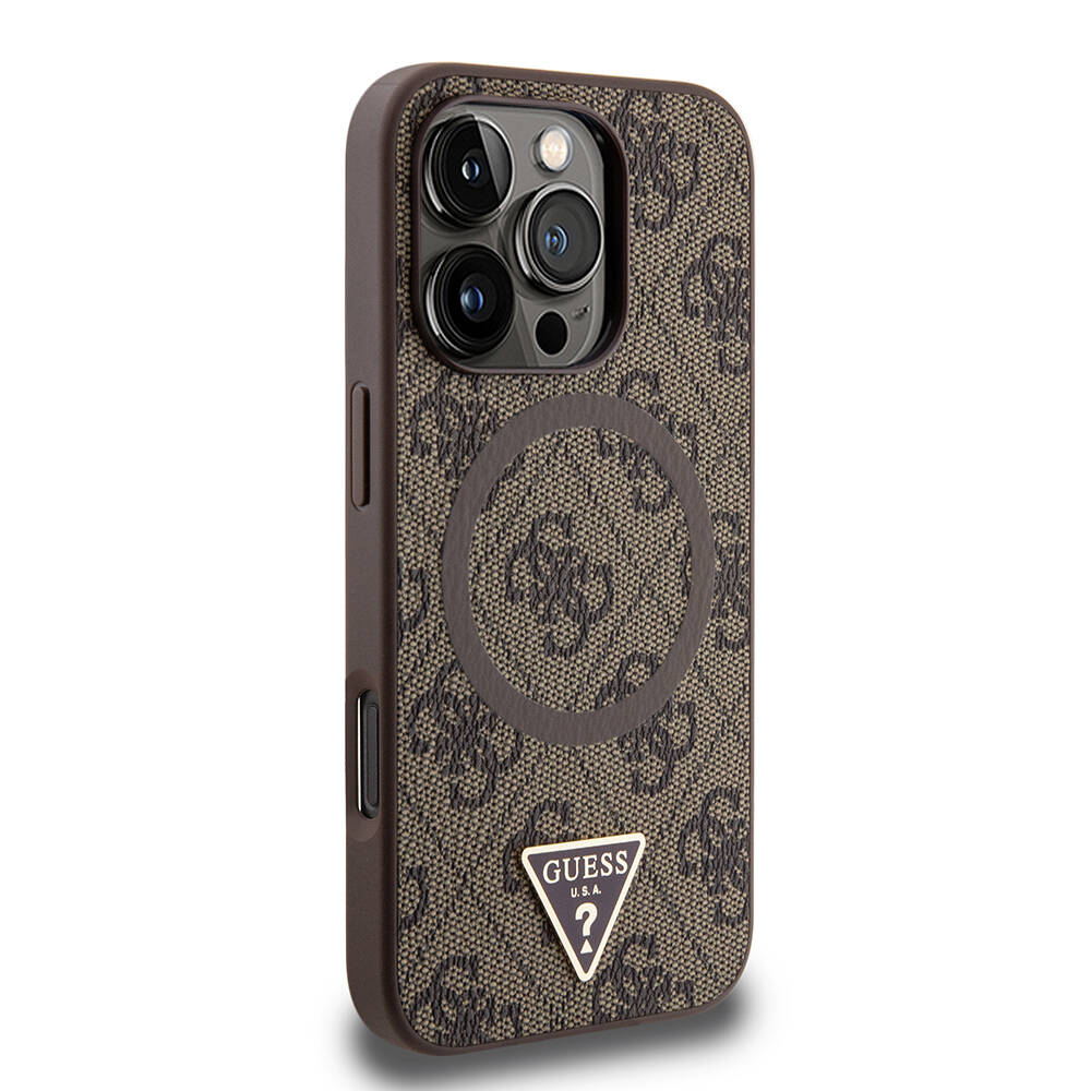 Apple iPhone 16 Pro Max Kılıf Guess Orjinal Lisanslı M-safe Şarj Özellikli PU Üçgen Logo 4G Desenli Kapak - 18
