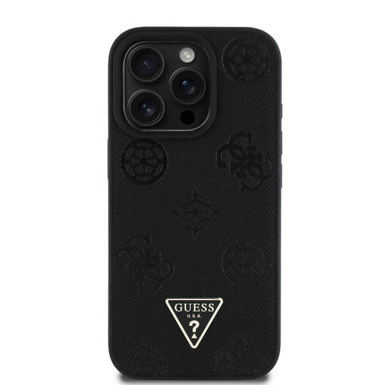 Apple iPhone 16 Pro Max Kılıf Guess Orjinal Lisanslı M-safe Şarj Özellikli Sıcak Baskılı Üçgen Logolu PU Deri Peony Kapak - 24
