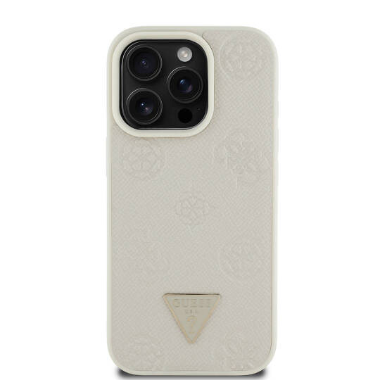 Apple iPhone 16 Pro Max Kılıf Guess Orjinal Lisanslı M-safe Şarj Özellikli Sıcak Baskılı Üçgen Logolu PU Deri Peony Kapak - 22