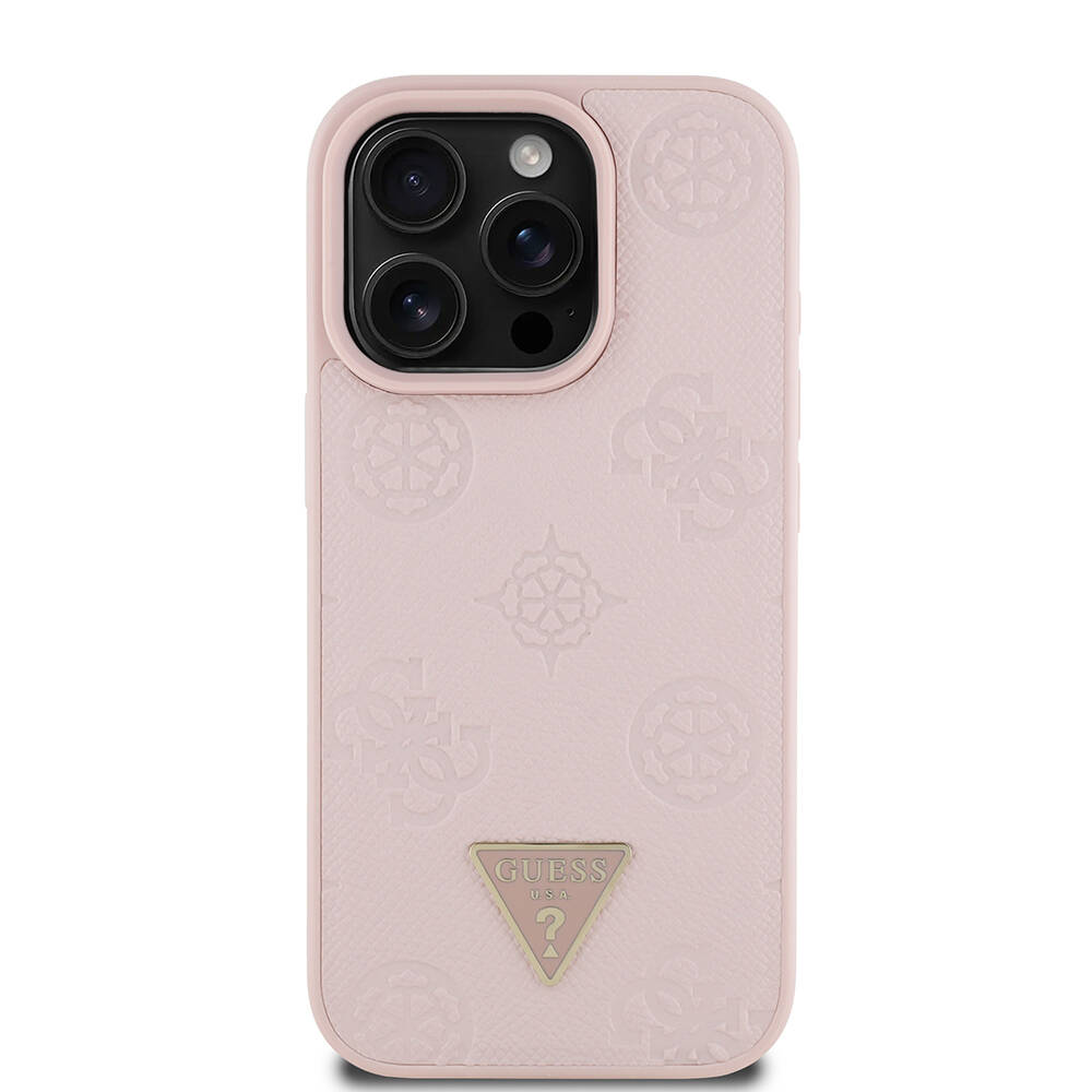 Apple iPhone 16 Pro Max Kılıf Guess Orjinal Lisanslı M-safe Şarj Özellikli Sıcak Baskılı Üçgen Logolu PU Deri Peony Kapak - 21