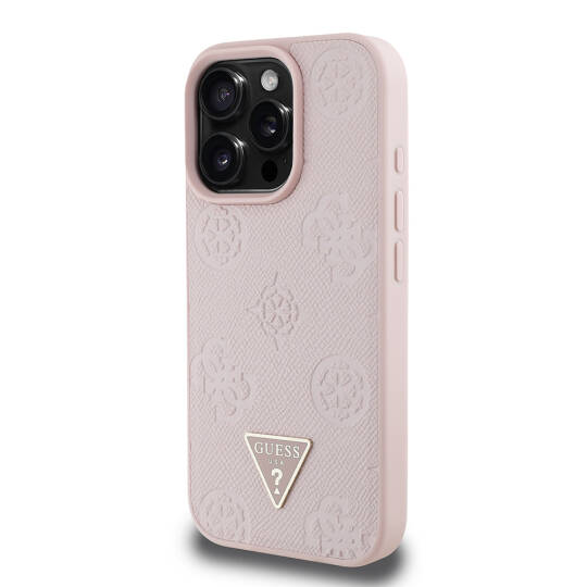 Apple iPhone 16 Pro Max Kılıf Guess Orjinal Lisanslı M-safe Şarj Özellikli Sıcak Baskılı Üçgen Logolu PU Deri Peony Kapak - 3