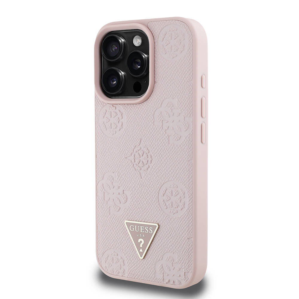 Apple iPhone 16 Pro Max Kılıf Guess Orjinal Lisanslı M-safe Şarj Özellikli Sıcak Baskılı Üçgen Logolu PU Deri Peony Kapak - 3
