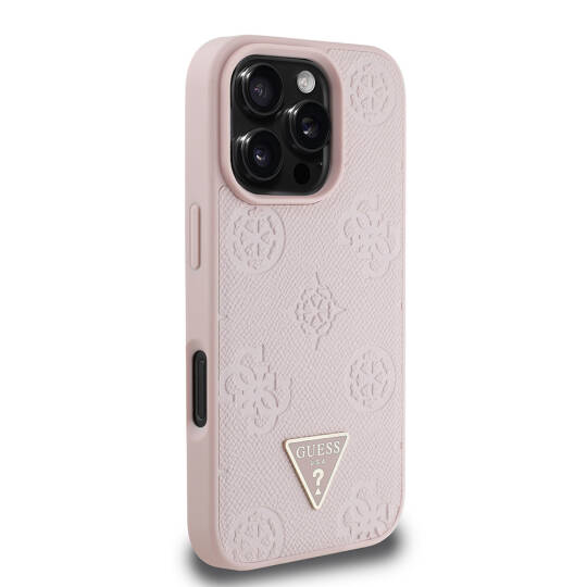 Apple iPhone 16 Pro Max Kılıf Guess Orjinal Lisanslı M-safe Şarj Özellikli Sıcak Baskılı Üçgen Logolu PU Deri Peony Kapak - 4