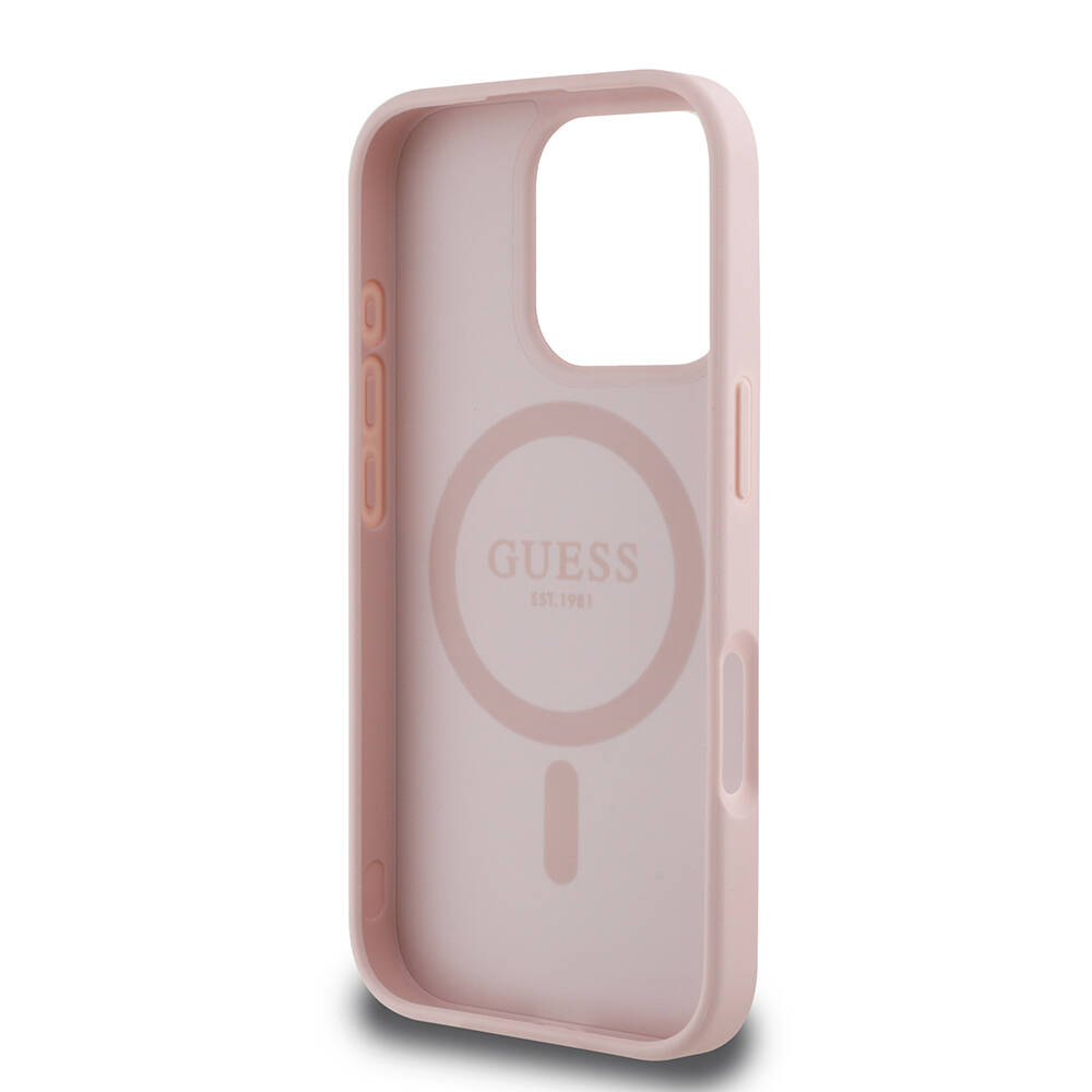 Apple iPhone 16 Pro Max Kılıf Guess Orjinal Lisanslı M-safe Şarj Özellikli Sıcak Baskılı Üçgen Logolu PU Deri Peony Kapak - 7