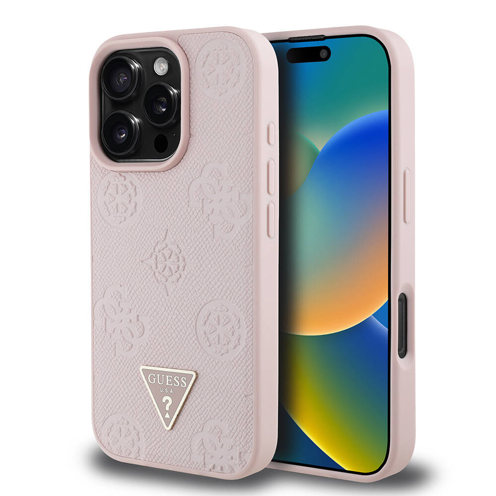 Apple iPhone 16 Pro Max Kılıf Guess Orjinal Lisanslı M-safe Şarj Özellikli Sıcak Baskılı Üçgen Logolu PU Deri Peony Kapak - 8