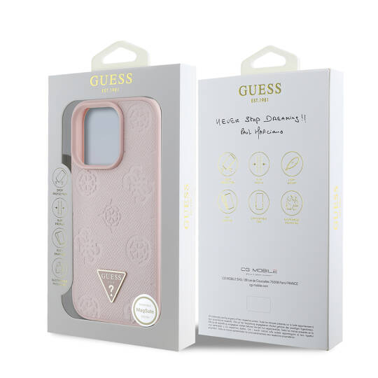 Apple iPhone 16 Pro Max Kılıf Guess Orjinal Lisanslı M-safe Şarj Özellikli Sıcak Baskılı Üçgen Logolu PU Deri Peony Kapak - 9