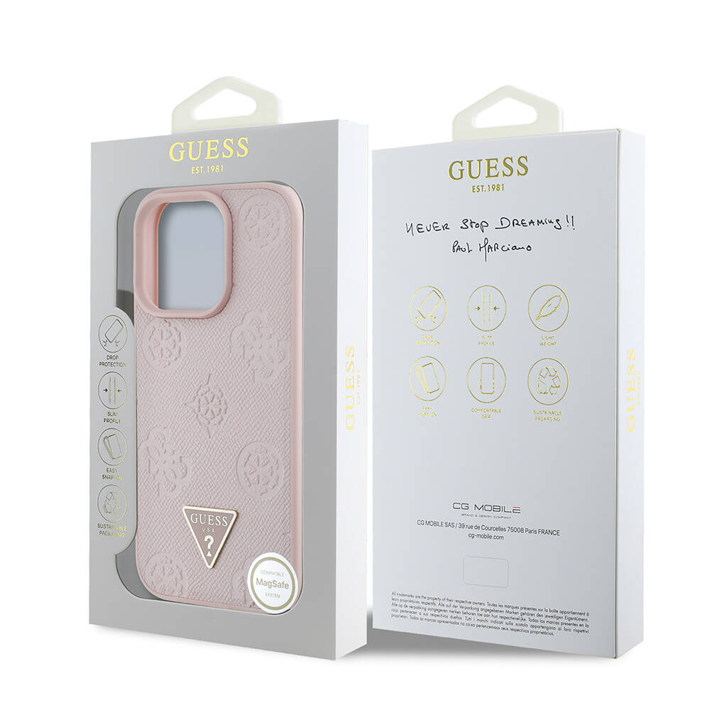 Apple iPhone 16 Pro Max Kılıf Guess Orjinal Lisanslı M-safe Şarj Özellikli Sıcak Baskılı Üçgen Logolu PU Deri Peony Kapak - 9