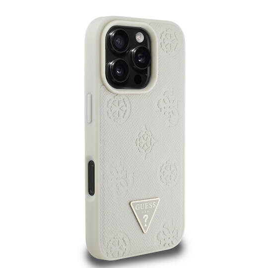 Apple iPhone 16 Pro Max Kılıf Guess Orjinal Lisanslı M-safe Şarj Özellikli Sıcak Baskılı Üçgen Logolu PU Deri Peony Kapak - 11