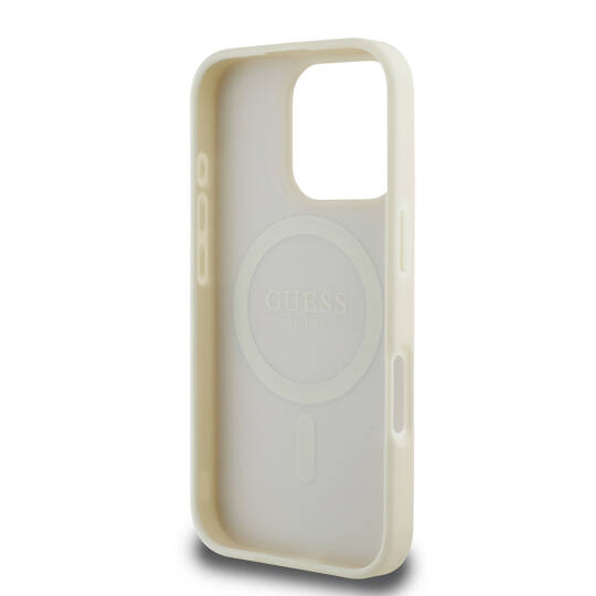 Apple iPhone 16 Pro Max Kılıf Guess Orjinal Lisanslı M-safe Şarj Özellikli Sıcak Baskılı Üçgen Logolu PU Deri Peony Kapak - 14