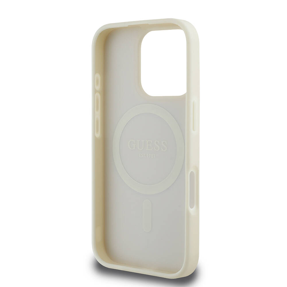 Apple iPhone 16 Pro Max Kılıf Guess Orjinal Lisanslı M-safe Şarj Özellikli Sıcak Baskılı Üçgen Logolu PU Deri Peony Kapak - 14