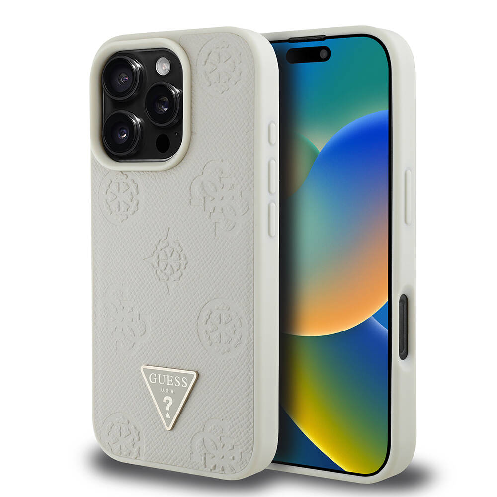 Apple iPhone 16 Pro Max Kılıf Guess Orjinal Lisanslı M-safe Şarj Özellikli Sıcak Baskılı Üçgen Logolu PU Deri Peony Kapak - 15